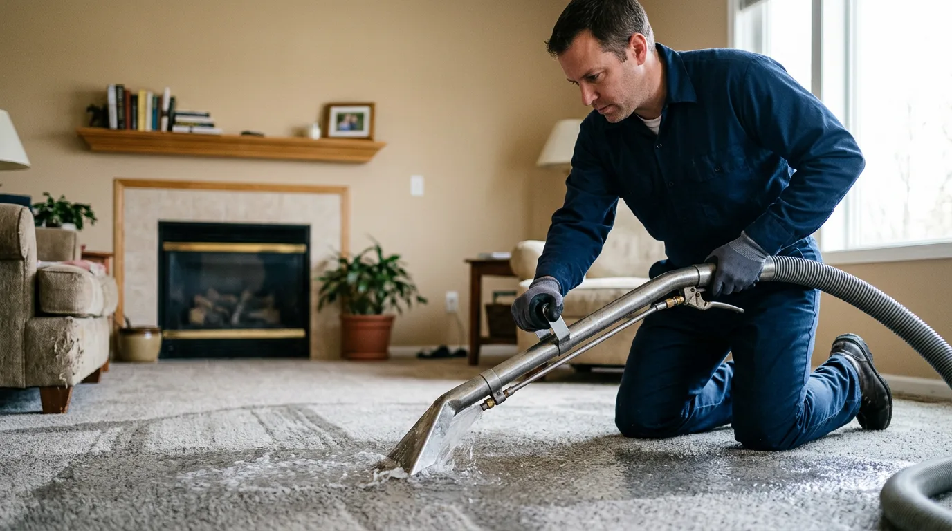 Water damage restoration technician working near Kaneville, IL